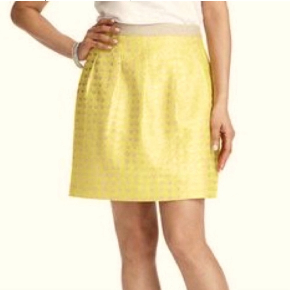 LOFT Gold & Yellow Y2K Metallic Polka Dot Mini Pleated Preppy Skirt Sz 6